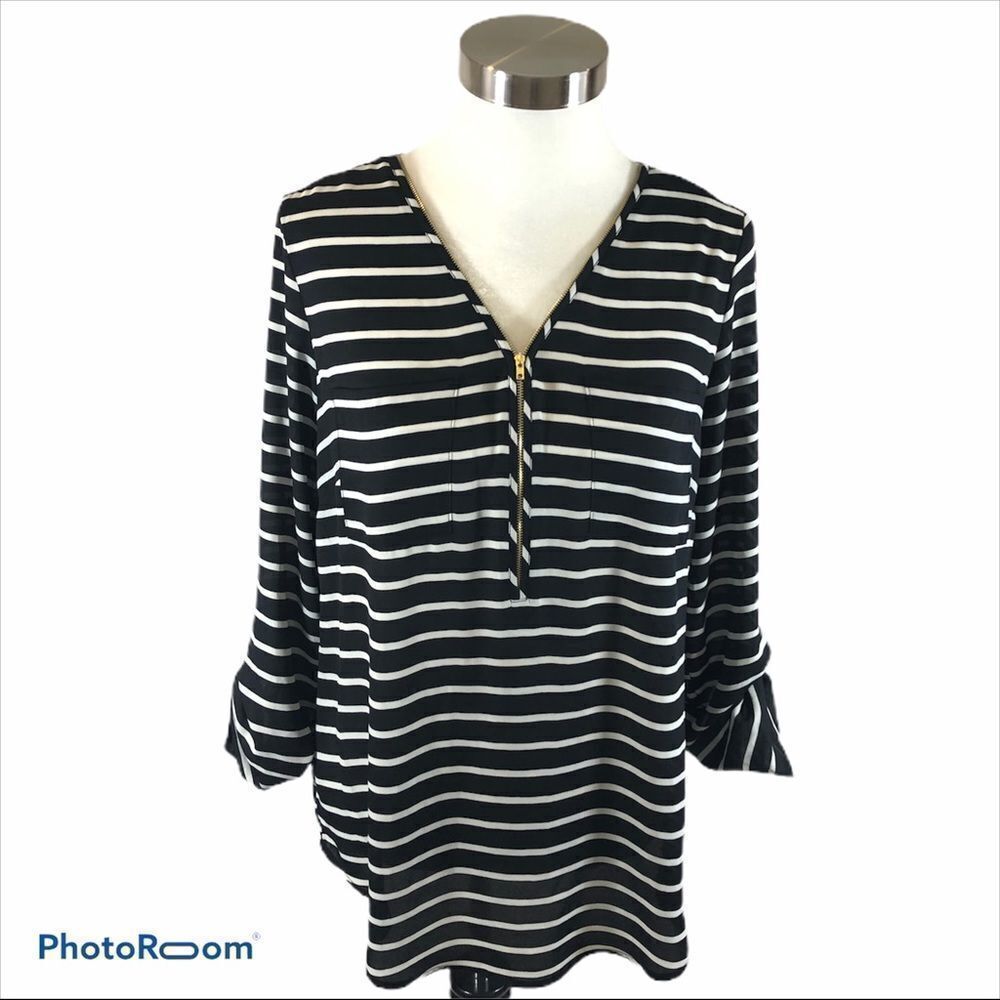 Zac & Rachel Black and White Sheer Blouse Medium